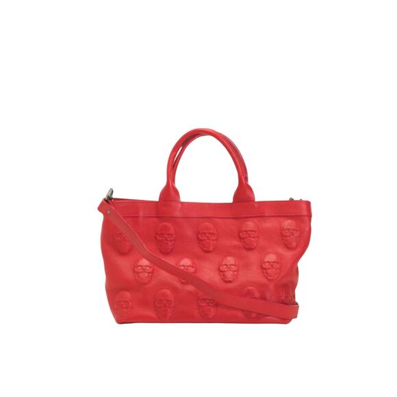 New IOPELLE Italia Skull Embossed RED Leather Tote Bag XL Crossbody Strap. - Picture 4 of 4